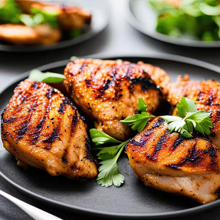 Grilled chicken legs. Grilled BBQ chicken legs with sesame and parsley