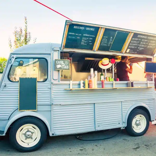 Image showing a neighborhood block party with Mexican food truck